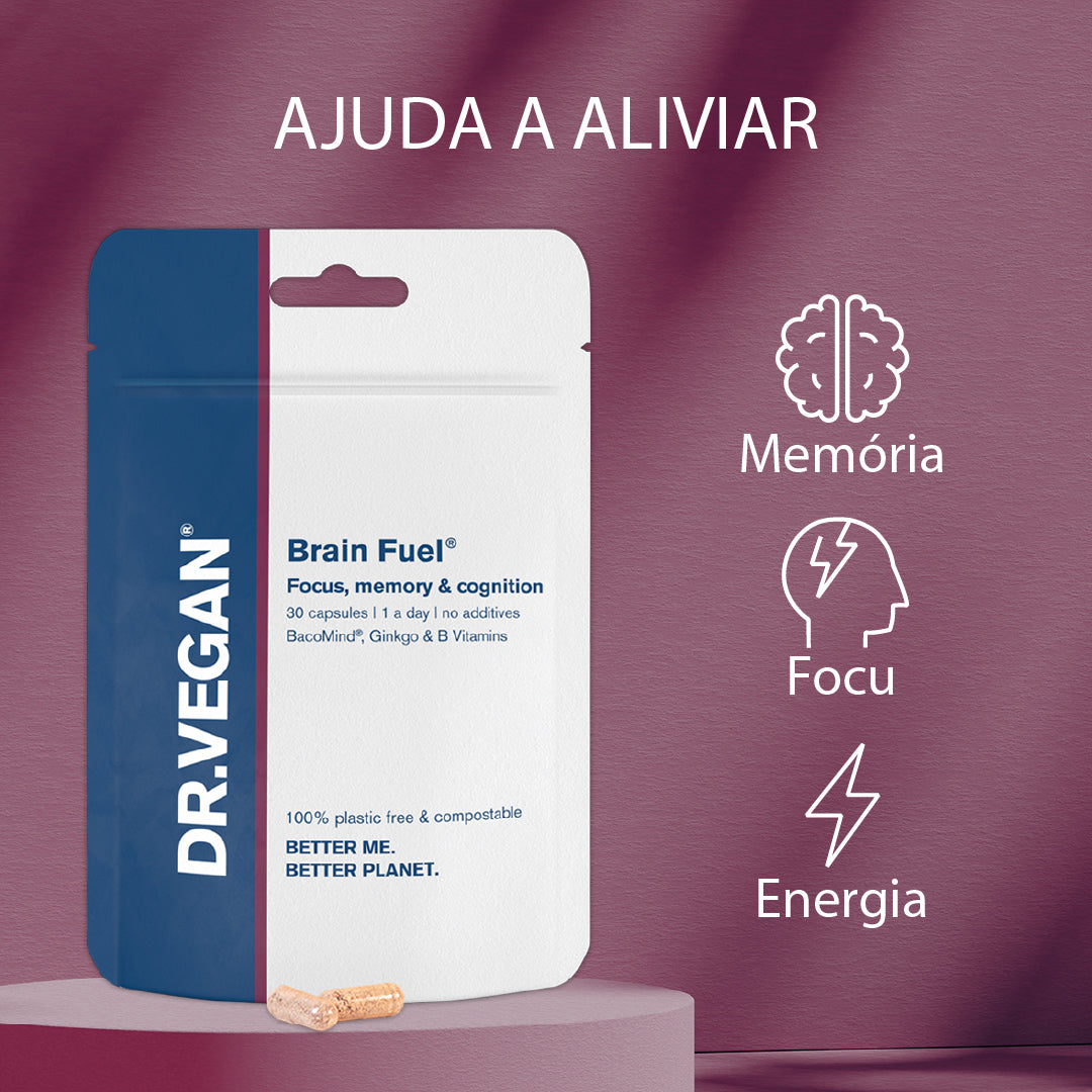 DR.VEGAN Brain Fuel  | Memória e foco, suplemento cerebral, BacoMind clinicamente testado | 30 Cápsulas | Uma cápsula por dia | Inclui Bacopa Monnieri 300mg, Ginkgo Biloba 150mg