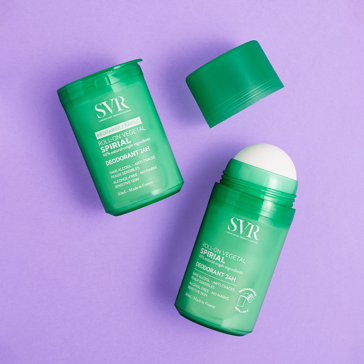 Desodorante roll-on de origen vegetal SVR Spirial 24h, recambio de 50 ml (1,69 fl oz)
