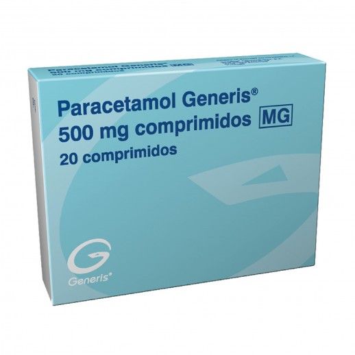 Paracetamol Generis 500mg – embalagem com 20 comprimidos para alívio da dor e febre
