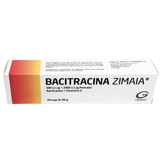 Embalagem da Bacitracina Zimaia Pomada 30g – antibacteriana para infeções da pele