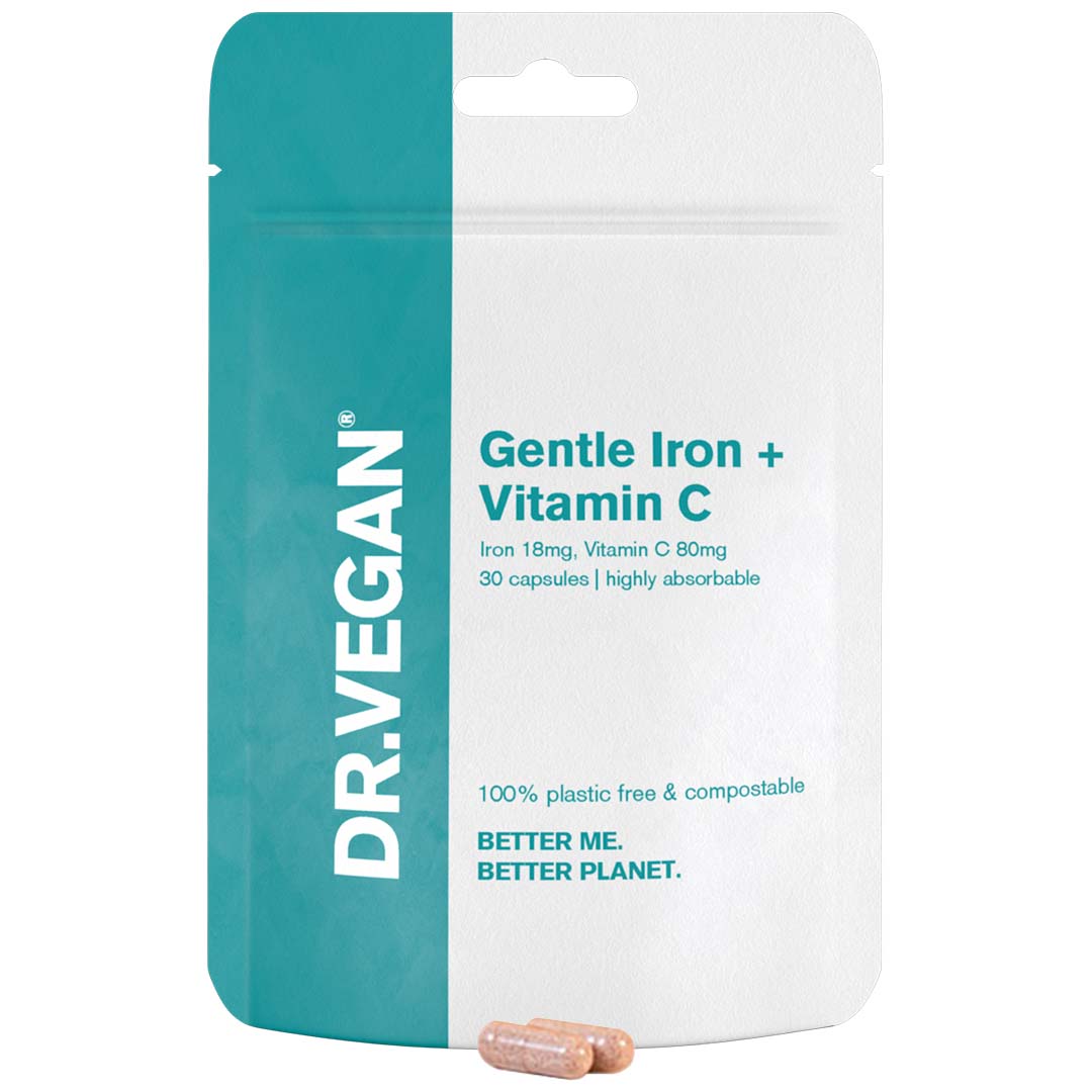 DR.VEGAN Daily Gentle Iron (18mg) and Vitamin C (80mg) | 30 Cápsulas Veganas | Uma por dia