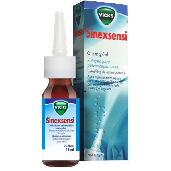 Spray Vicks Sinexsensi 15 mL – solução nasal (oximetazolina) com aloe vera para alívio da congestão