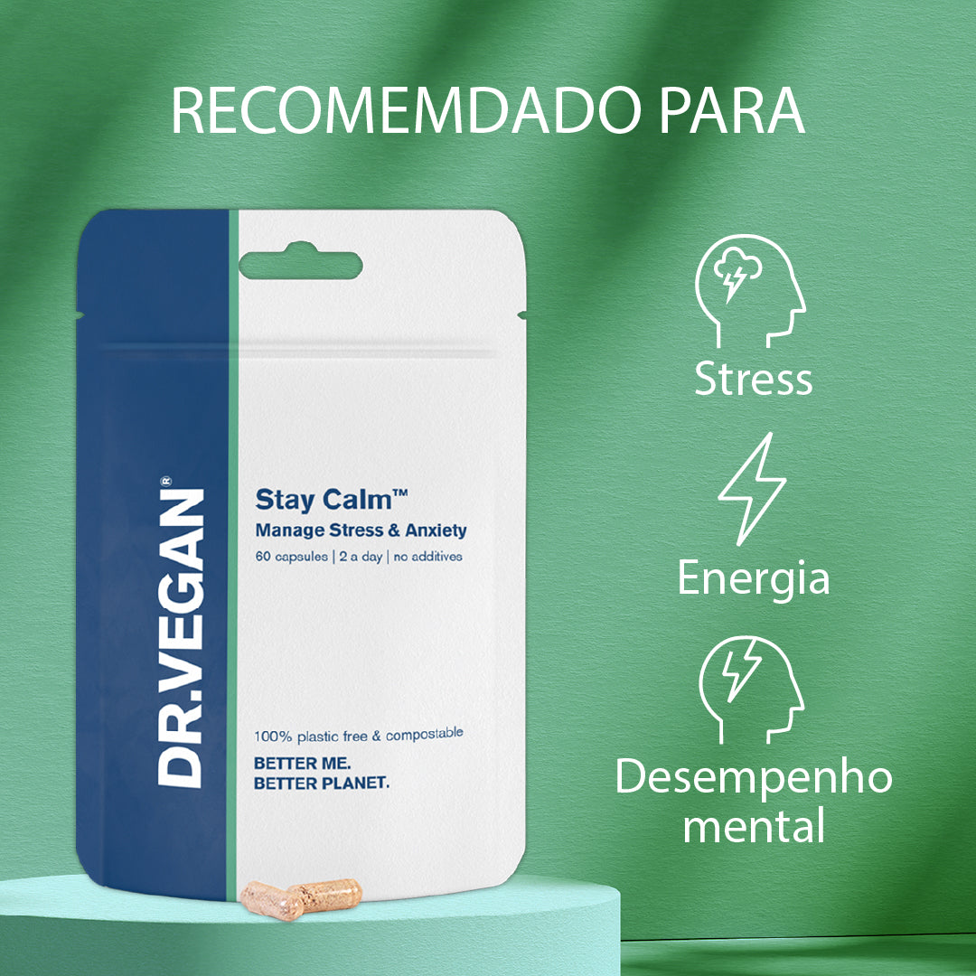 DR.VEGAN Stay Calm | para stress e ansiedade | 60 Cápsulas | Dois por dia - 30 dias de uso| Incluindo Ashwagandha KSM-66 150 mg, Cordyceps 150 mg, Rhodiola 100 mg, Schisandra 100 mg