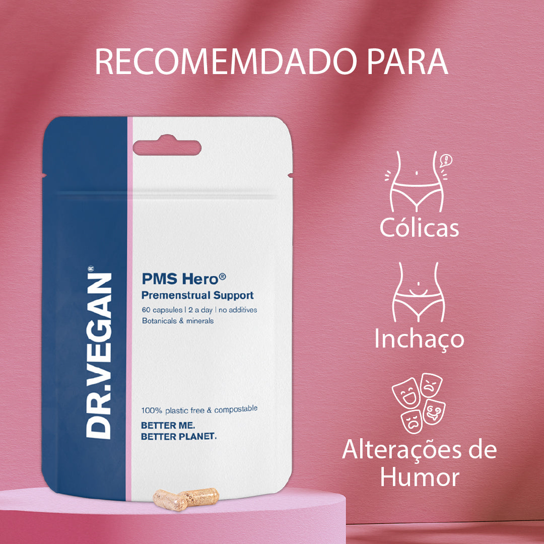 DR.VEGAN PMS Hero | Saúde da Mulher | Vitaminas e suplementos de suporte menstrual | 60 cápsulas veganas | Dois por dia - 30 dias de uso