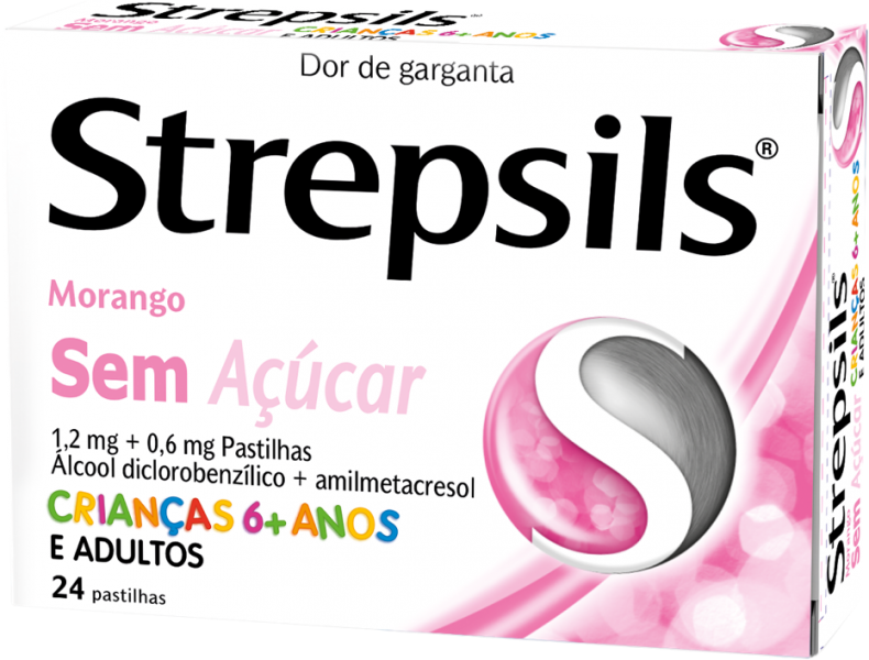 Strepsils Morango Sem açúcar, 1,2/0,6 mg x 24 Pastilhas 