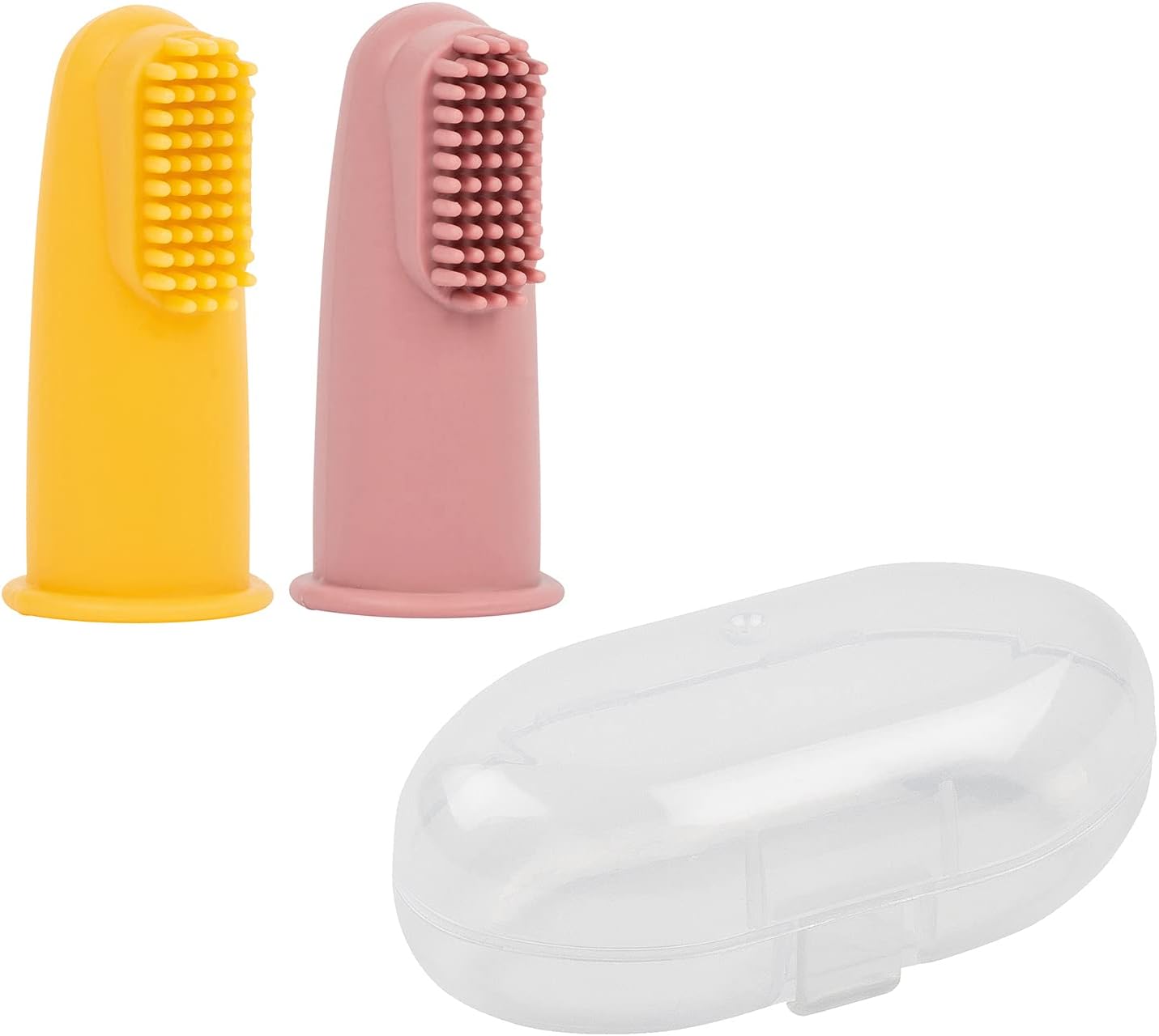 Nattou Escova de Dentes Silicone Amarelo/Rosa com Estojo x 2