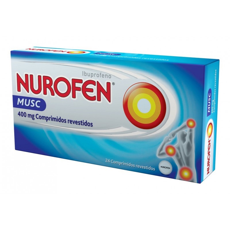Embalagem de Nurofen Musc 400 mg – comprimidos revestidos para o alívio de dores musculares e febre
