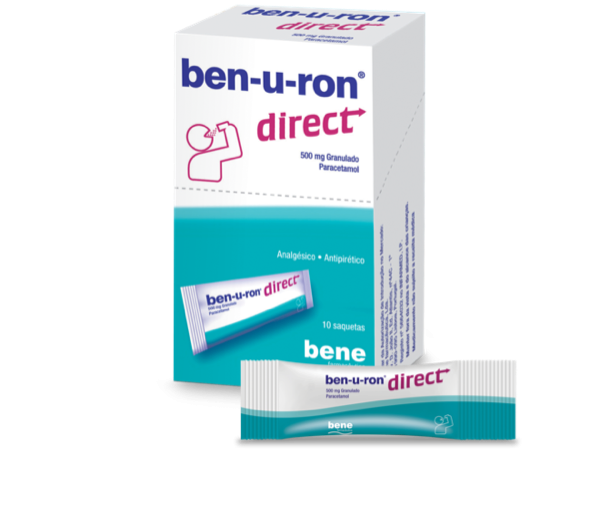 Ben-U-Ron Direct 500 mg – granulado para alívio da dor e febre, embalagem com 10 saquetas
