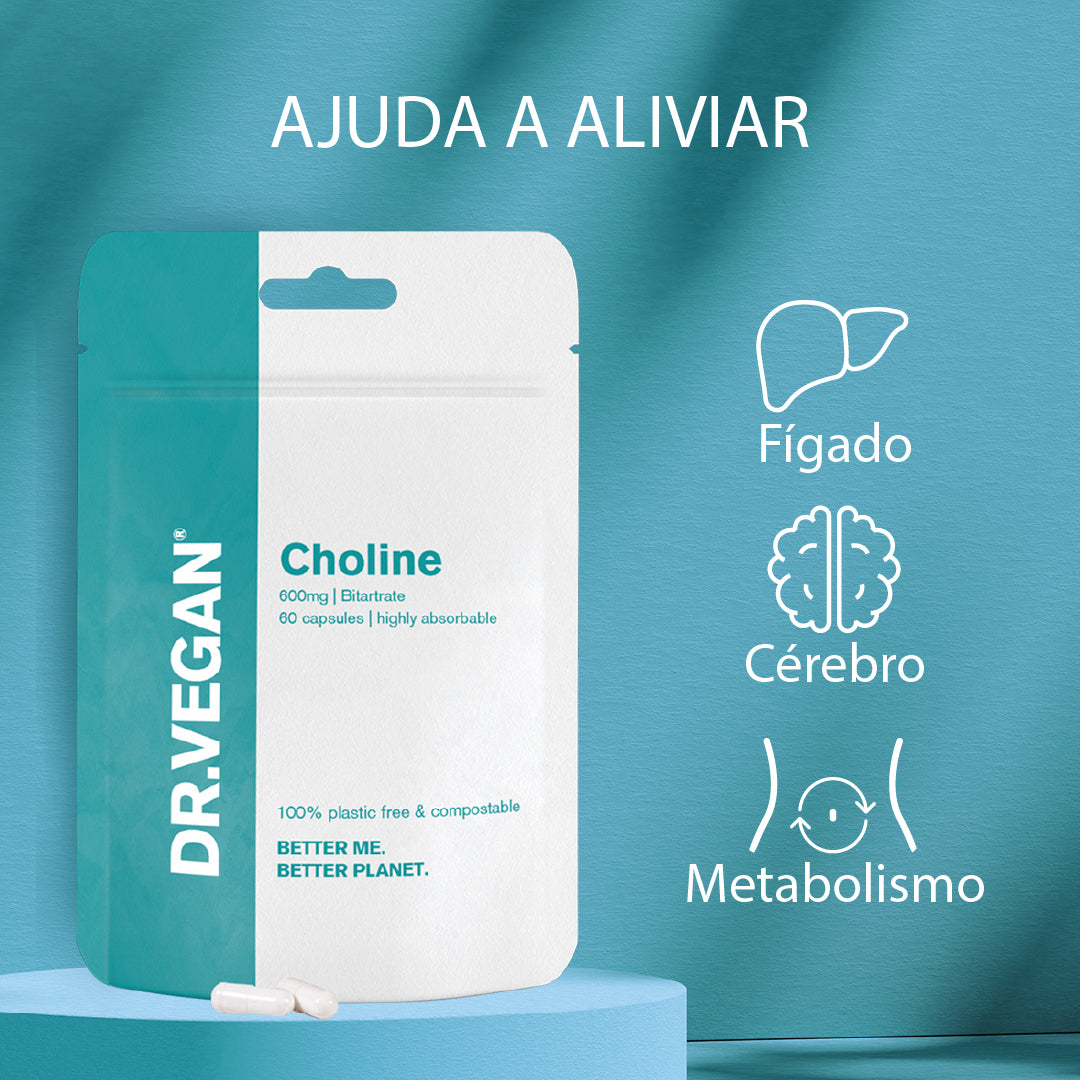 DR.VEGAN Choline, 600mg | 60 x 300 mg cápsulas veganas | Dois por dia - 30 dias de uso