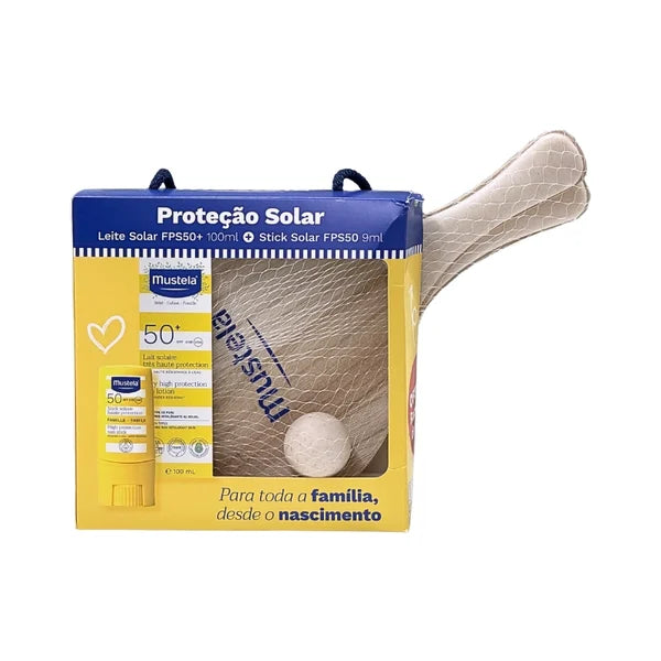 Mustela - Kit Solar Corpo 100ml + Solar Stick + Raquete Praia