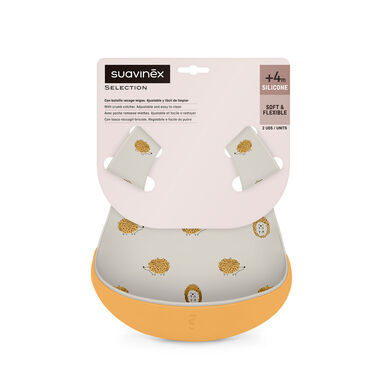 Babero Silicona Suavinex Gris/Amarillo 2 Unidades