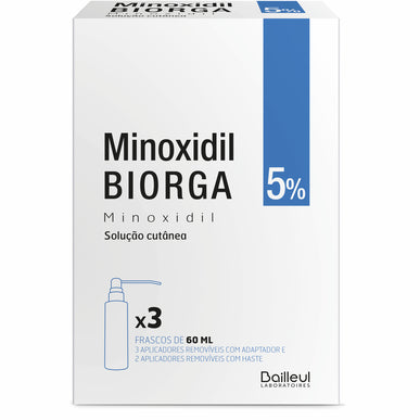 Minoxidil Biorga 50 mg/ml x 3 frascos 60ml Solução Cutânea