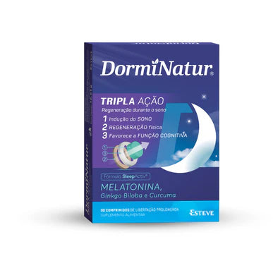 DomiNatur Tripla Ação – suplemento com melatonina, GABA e passiflora para um sono contínuo