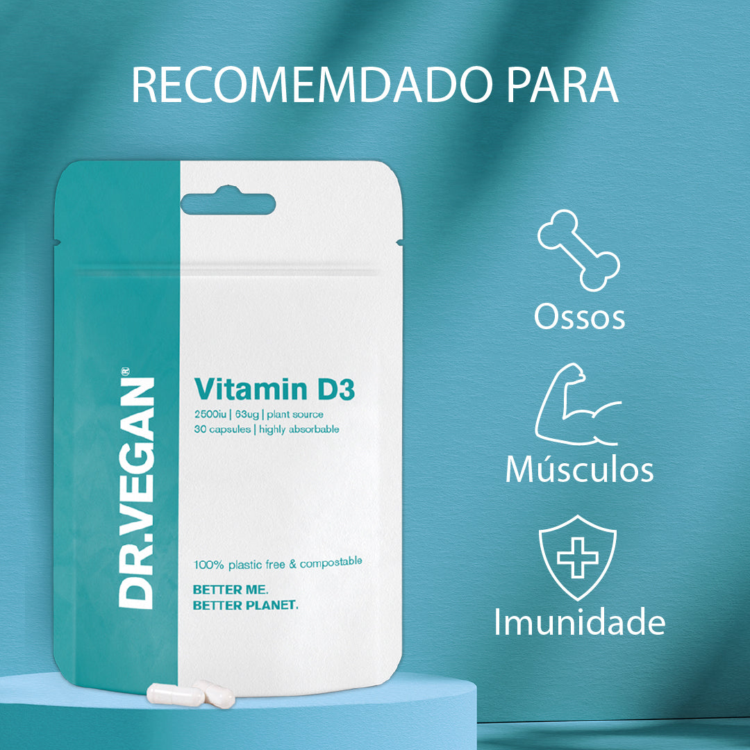 DR.VEGAN Daily Vitamin D3, 2500 UI (63mcg) | 30 Cápsulas Veganas | Uma por dia