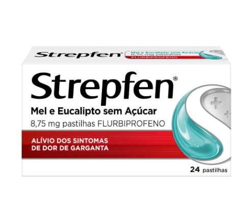 Strepfen Mel e Eucalipto 24 pastilhas – alívio da dor de garganta com flurbiprofeno