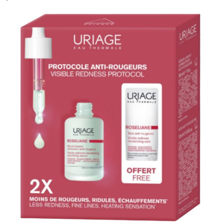 Uriage Roséliane Sérum Apaziguante Corretor Anti-Vermelhidão 30ml + Creme Lissant Anti-Rougeurs 15ml Coffret