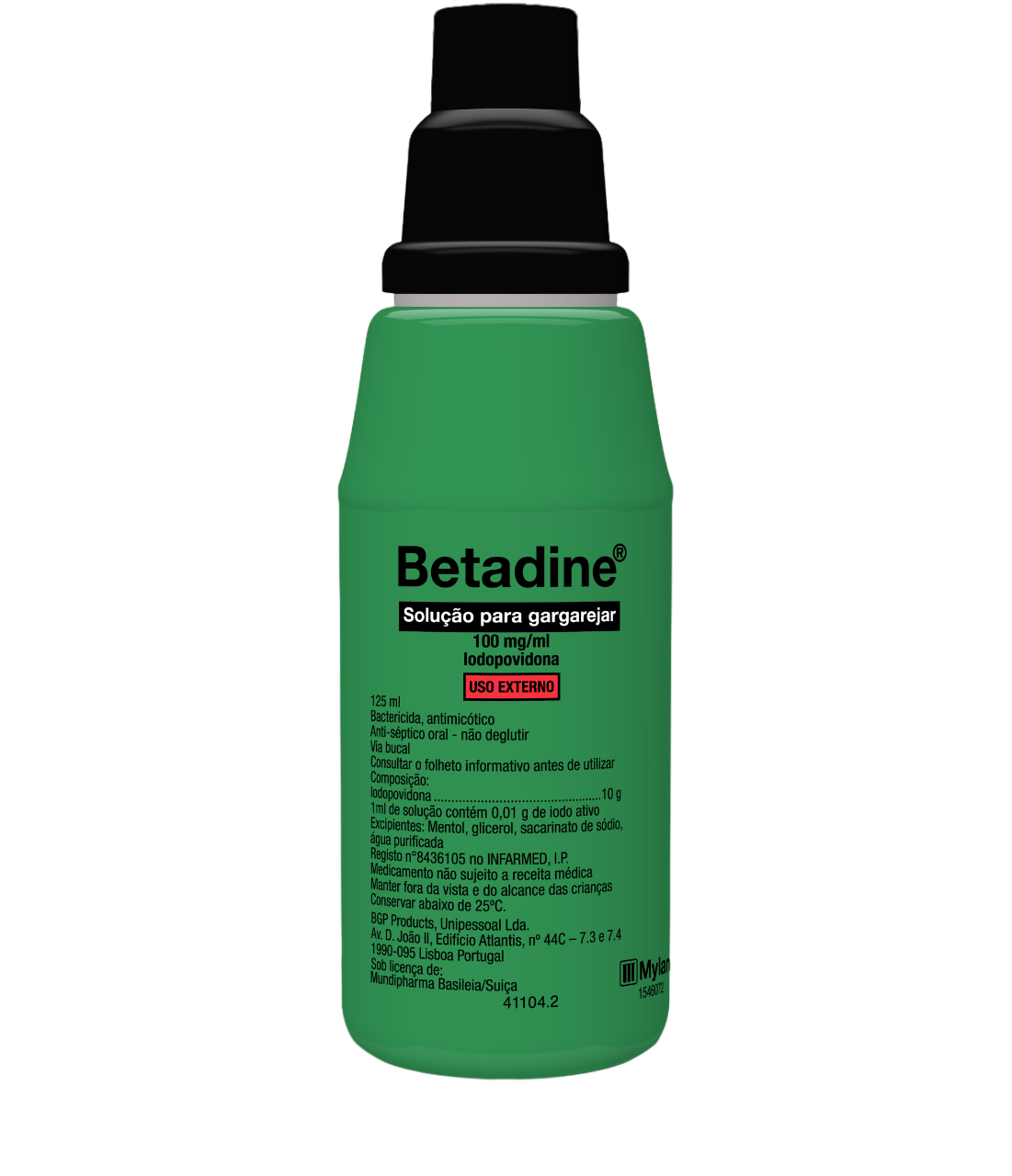 Frasco de Betadine Solução Oral para Gargarejar 125 mL – antisséptico bucal para garganta e mau hálito