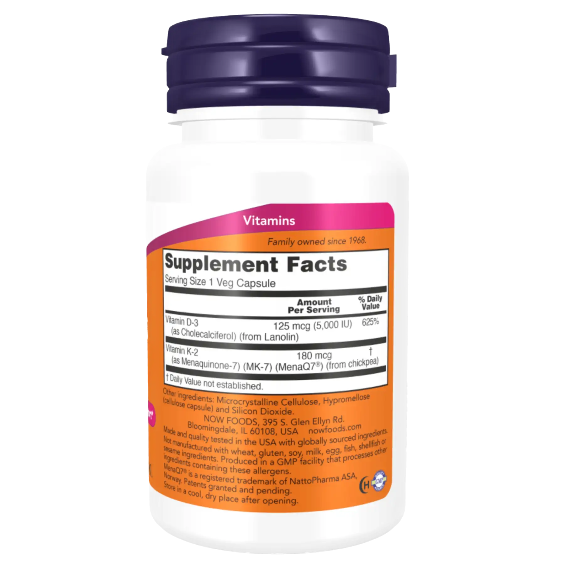 Vitamina D3 + vit MK7 (60caps) | Now Foods