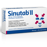 Embalagem de Sinutab II 500/30 mg 20 comprimidos – congestão, dor e febre