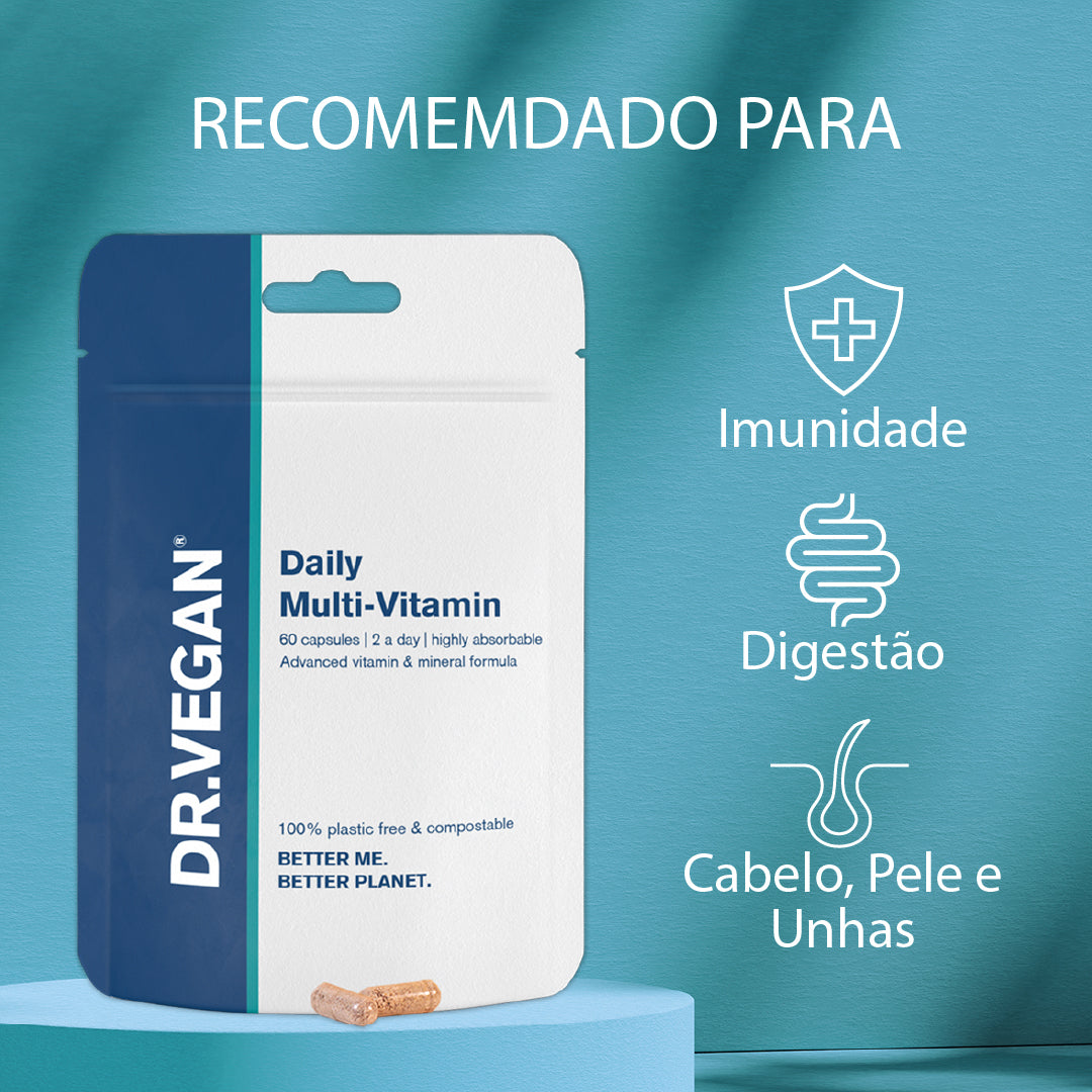 DR.VEGAN Daily Multi-Vitamin  | Energia, Cabelo, Pele, Unhas, Desempenho Mental, Saúde Imunológica | 60 cápsulas veganas | Dois por dia - 30 dias de uso