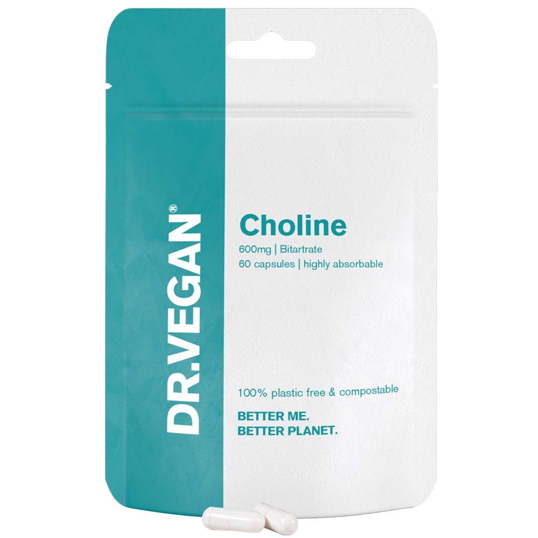 DR.VEGAN Choline, 600mg | 60 x 300 mg cápsulas veganas | Dois por dia - 30 dias de uso