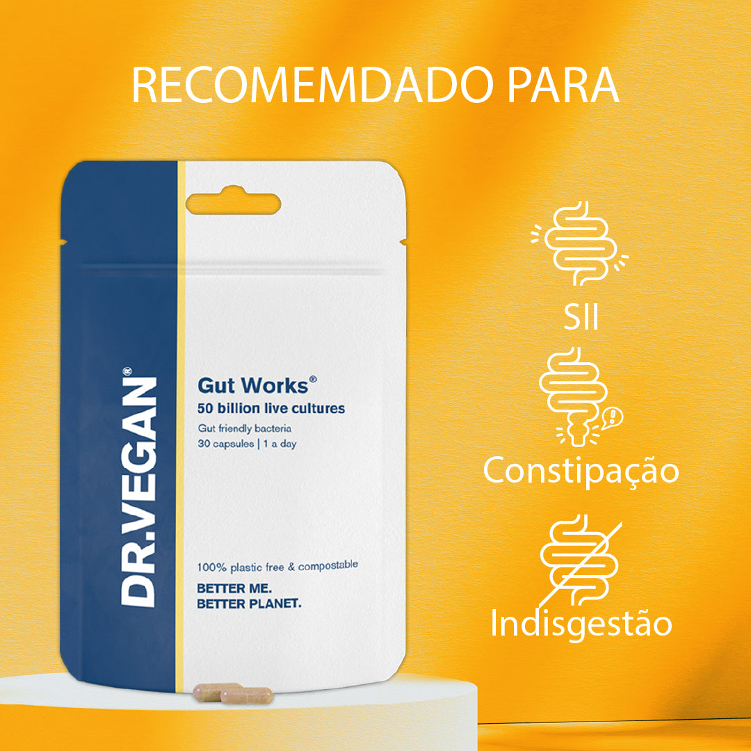 DR.VEGAN Gut Works® | 50 bilhões de culturas vivas | Pré e Probiótico | 30 cápsulas veganas | Uma por dia