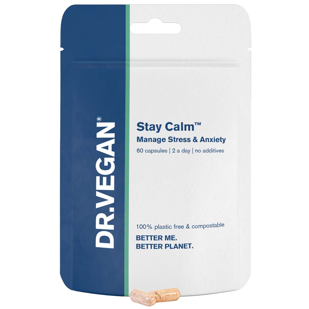 DR.VEGAN Stay Calm | para stress e ansiedade | 60 Cápsulas | Dois por dia - 30 dias de uso| Incluindo Ashwagandha KSM-66 150 mg, Cordyceps 150 mg, Rhodiola 100 mg, Schisandra 100 mg