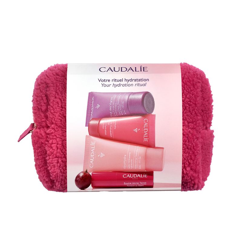Caudalie VinoHydra Bolsa Kit de Viagem | Geleia Limpeza + Creme + Stick Labial + Creme Corpo