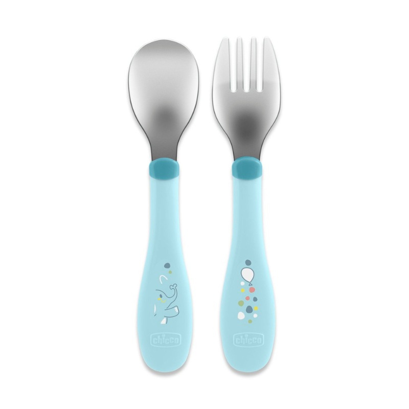 Chicco Talheres Inox Azul +18M