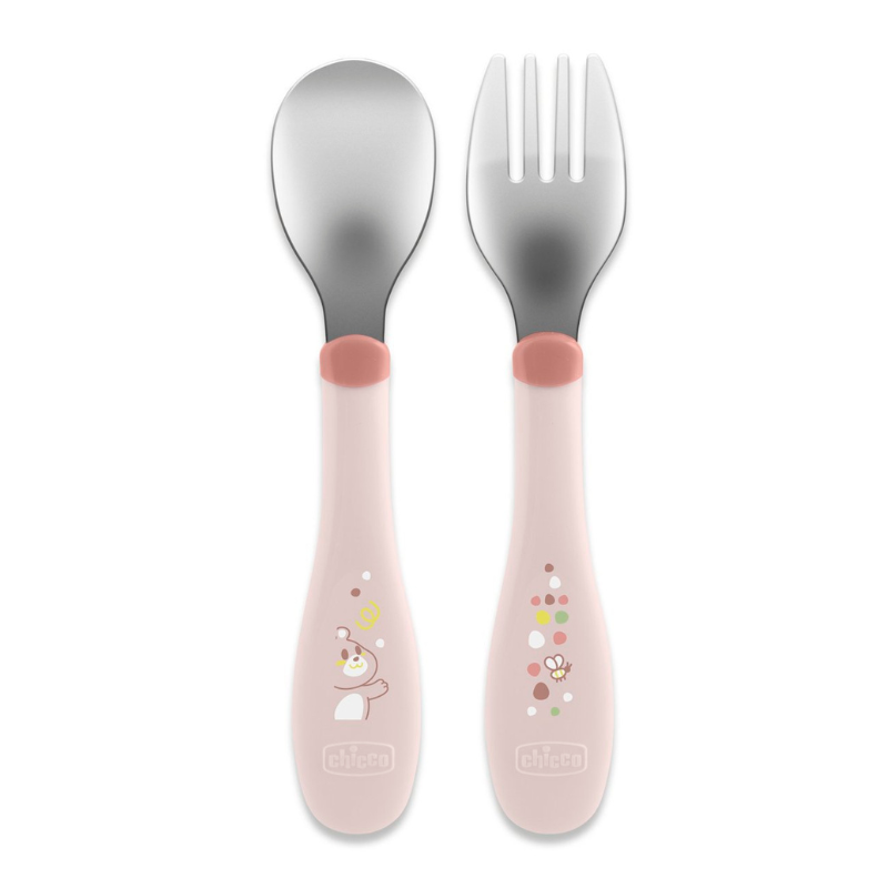 Chicco Talheres Inox Rosa +18M