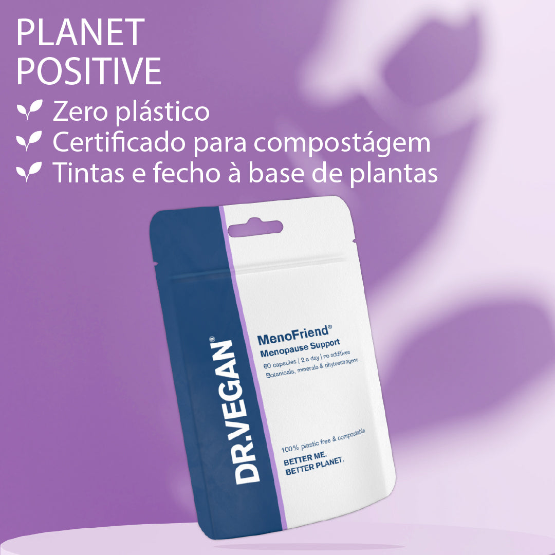 DR.VEGAN MenoFriend | Suporte à menopausa, alivio de sintomas comuns | 60 Cápsulas | Duas por dia | Botânicos, vitaminas e minerais, incluindo inhame selvagem 500 mg, raiz de dente de leão 200 mg, feijão mungo 130 mg