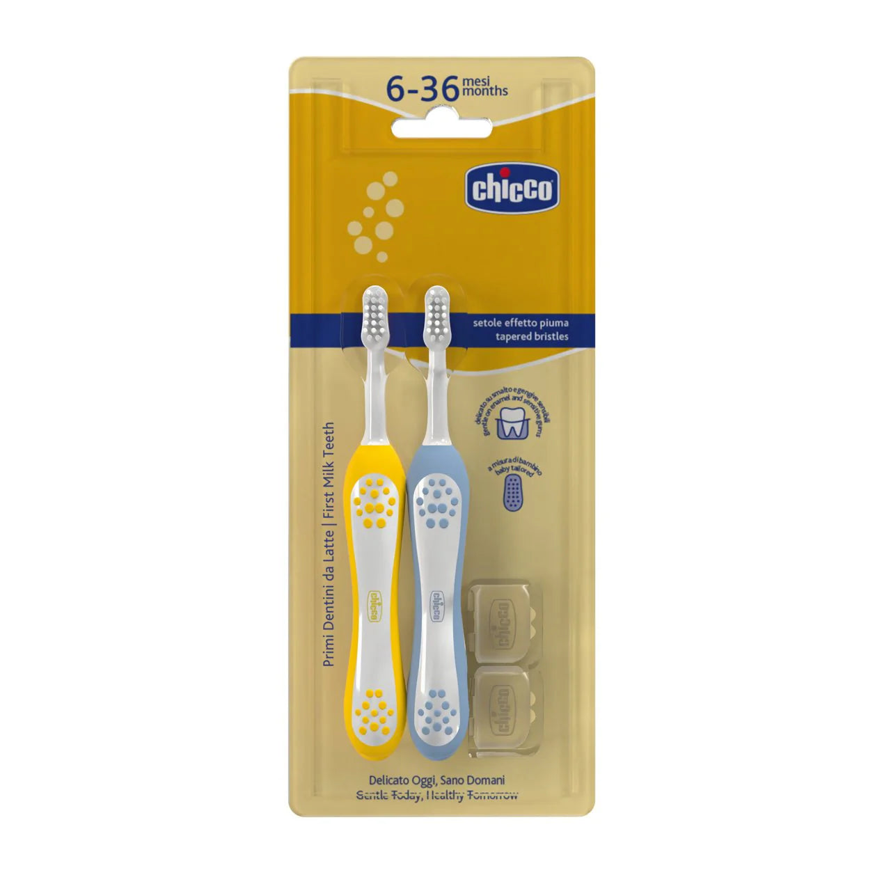 Chicco Packs Escovas de Dentes 6-36 meses Azul + Mostarda