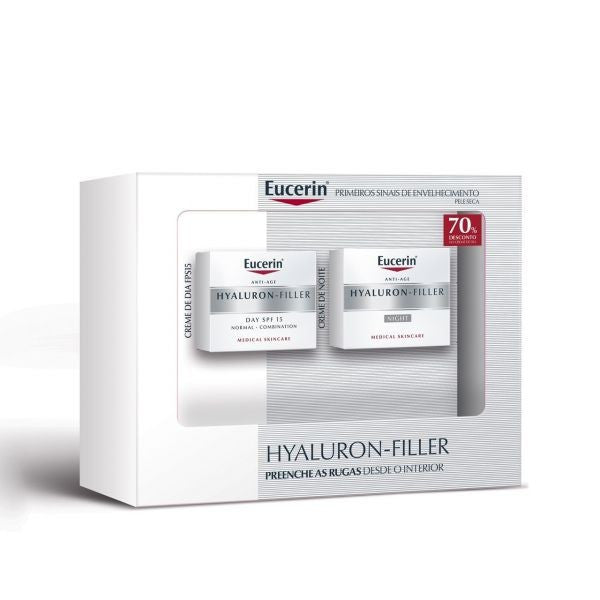 Eucerin Hyaluron-Filler Creme Noite 50mL+Creme Dia P/Seca Spf15 50mL Desc 70% 2ª Embal