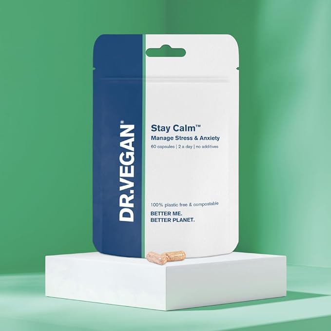 DR.VEGAN Stay Calm | para stress e ansiedade | 60 Cápsulas | Dois por dia - 30 dias de uso| Incluindo Ashwagandha KSM-66 150 mg, Cordyceps 150 mg, Rhodiola 100 mg, Schisandra 100 mg