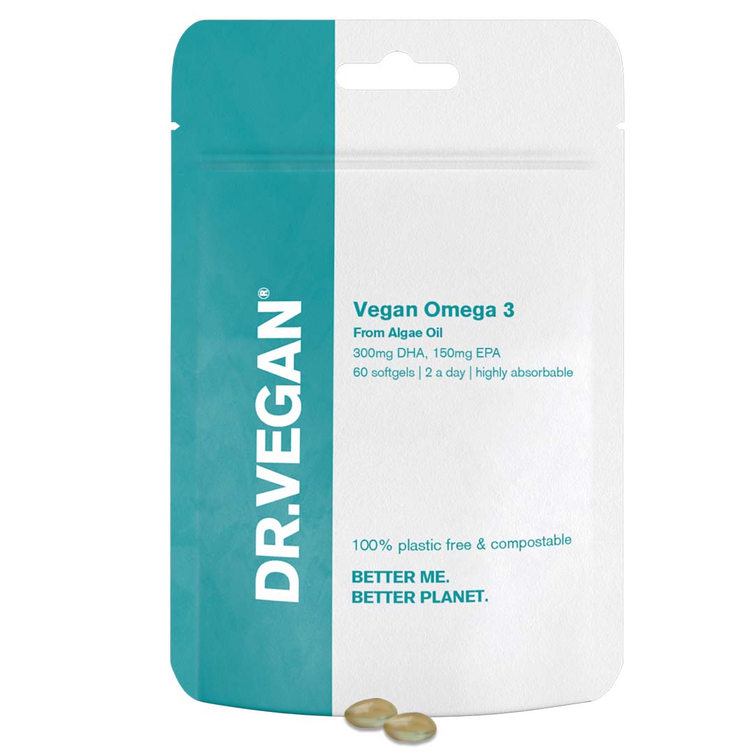 DR.VEGAN Omega 3 | Suplementos à base de plantas | Adequado para veganos | 60 cápsulas moles | Dois por dia