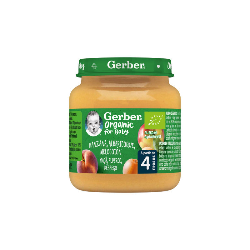 Gerber Organic Boião Maçã, Alperce e Pêssego +4M 125g