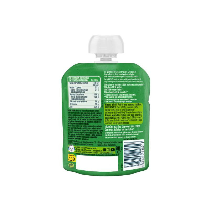 Gerber Organic Pêra Maçã Banana 90gr +4M