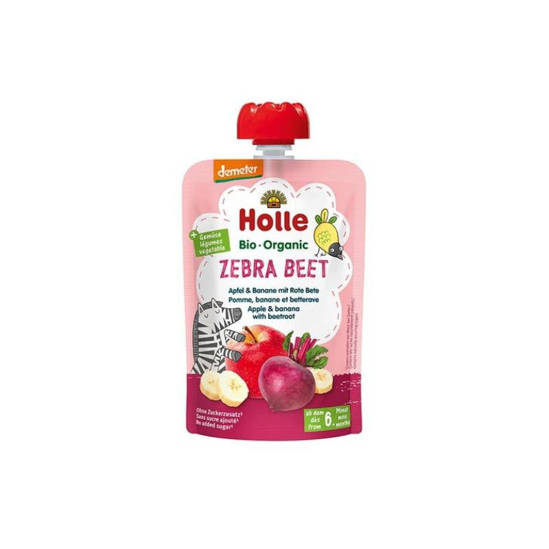 Holle Bio Pure Saquetas Zebra Beet Maça Bana 6M 100G