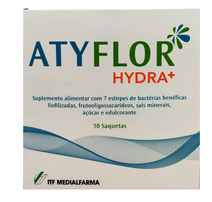 Atyflor Hydra+ 10 Saquetas – Probióticos com sais minerais para diarreia e reidratação