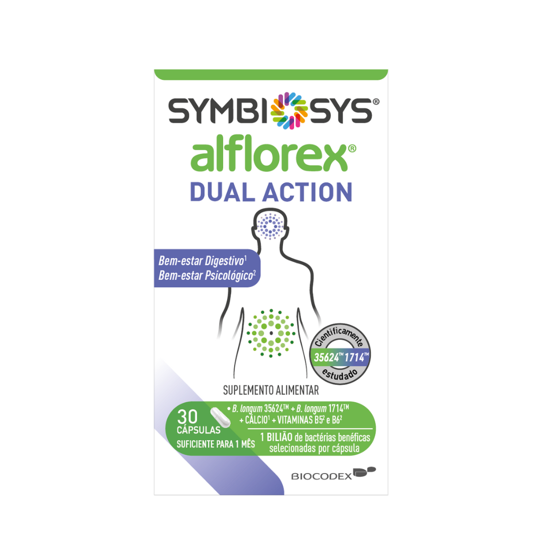 SYMBIOSYS Alflorex® Dual Action – Suplemento para equilíbrio digestivo e mental com Bifidobacterium longum 35624