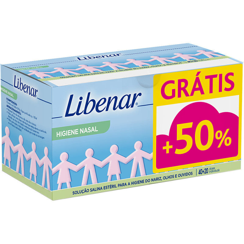 Libenar Soro fisiológico estéril em monodoses 40 x 5 ml com Oferta de Soro fisiológico estéril em monodoses 20 x 5 ml