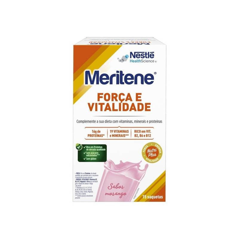 Meritene Força e Vitalidade Morango Saquetas Pó x15