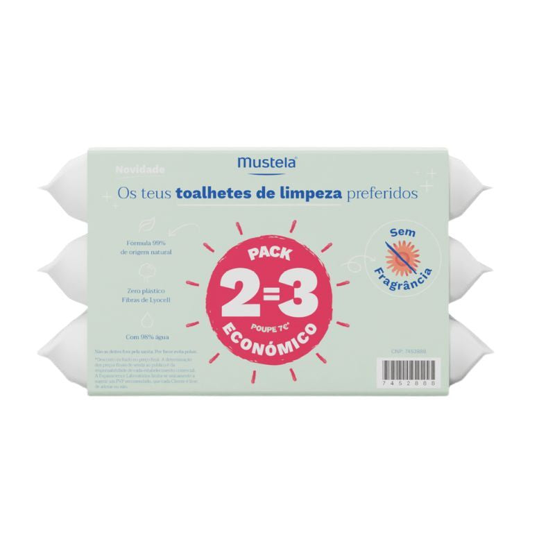 Mustela Toalhetes de Limpeza Sem perfume pack 2=3