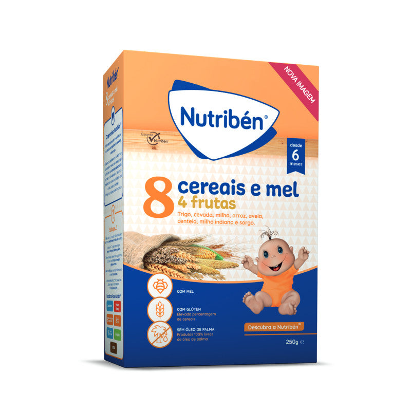 Nutribén Papa Não Láctea 8 Cereais e Mel 4 Frutas 250g +6M