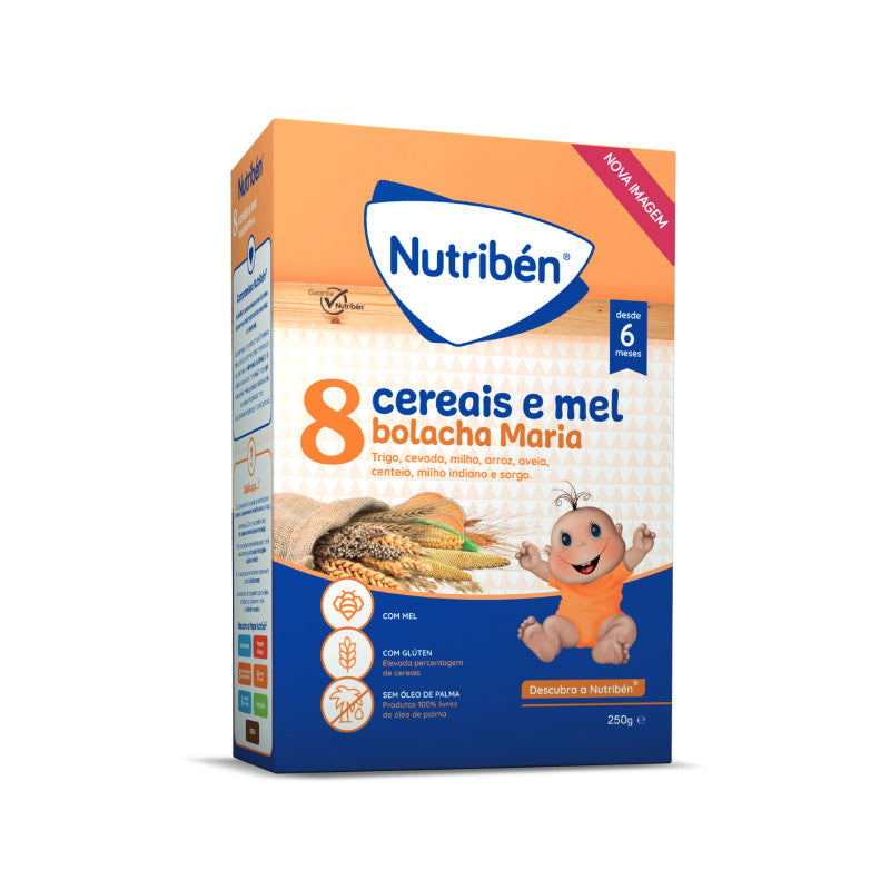 Nutribén Papa Não Láctea 8 Cereais e Mel Bolacha Maria 250g +6M