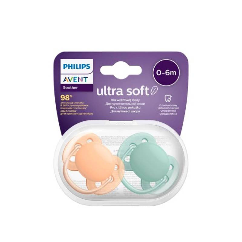 Philips Avent Ultra Soft Chupetas Silicone Verde/Laranja 0-6M