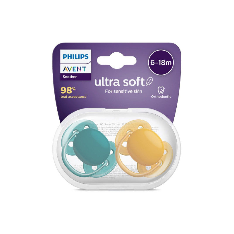 Philips Avent Ultra Soft Chupetas Silicone Verde/Ocre 6-18M