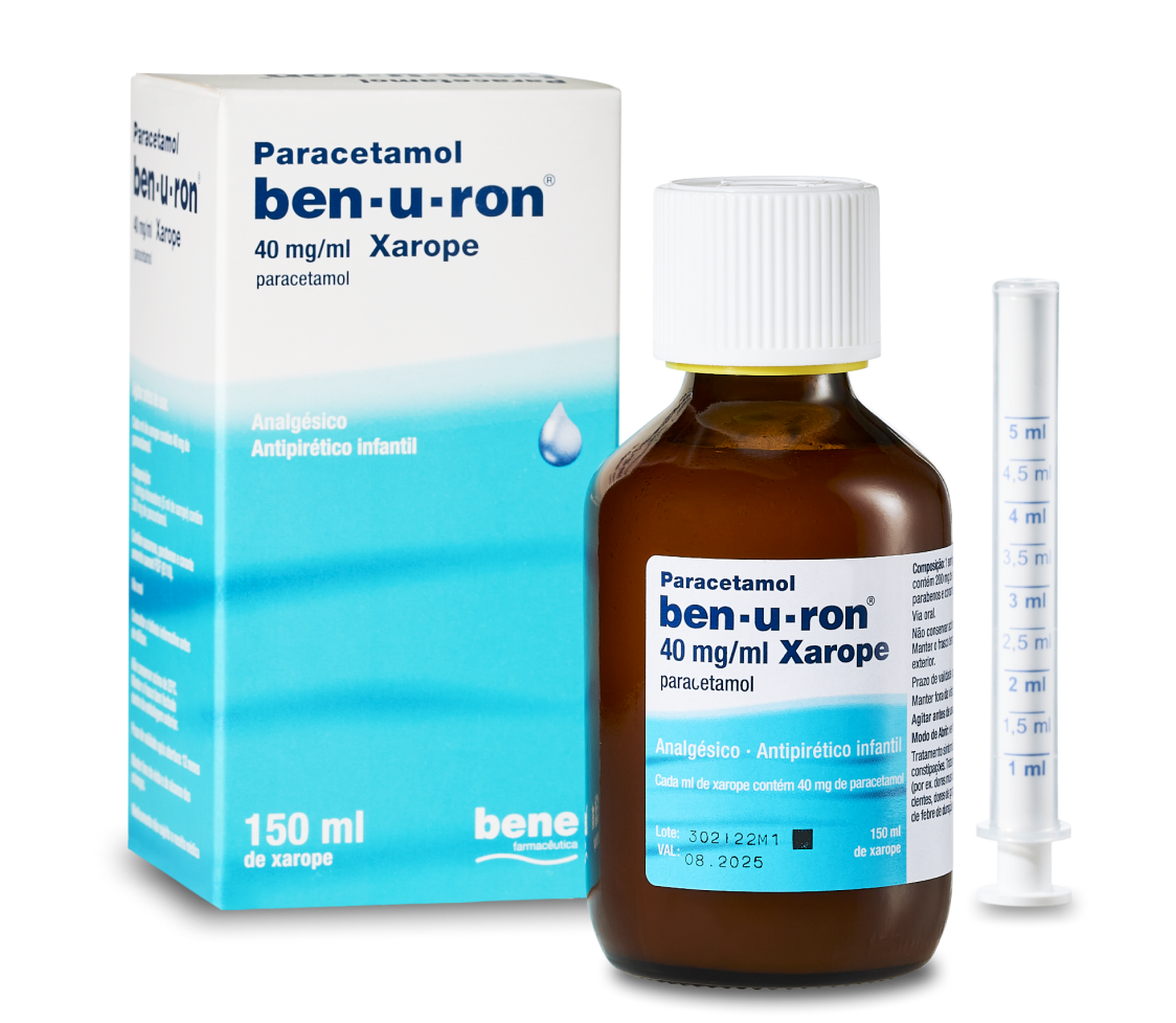 Ben-U-Ron Xarope 40 mg/ml – alívio da febre e dor nas crianças, com seringa doseadora, embalagem de 150 ml