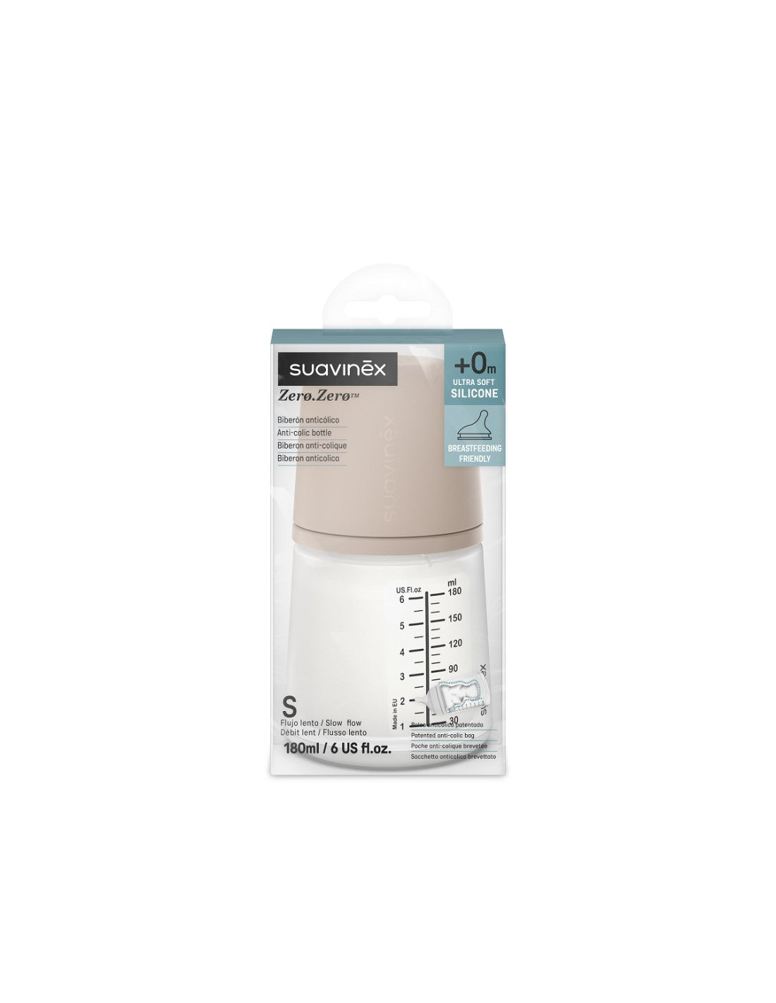 Biberón Suavinex Anti-Cólicos Silicona Flujo Lento 180 Ml Mediano